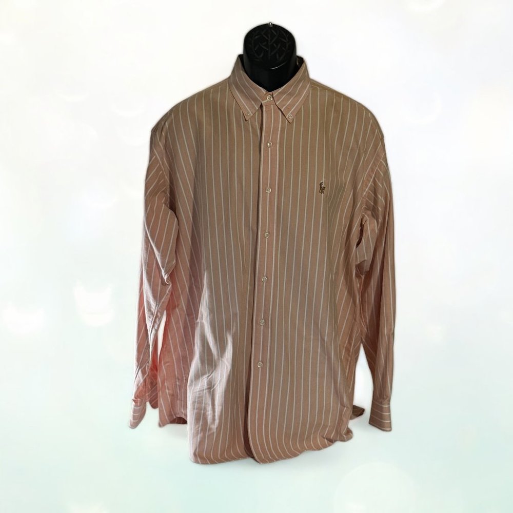 Polo by Ralph Lauren Long Sleeve Button Front, Peach Stripe, Large (P111123-4)